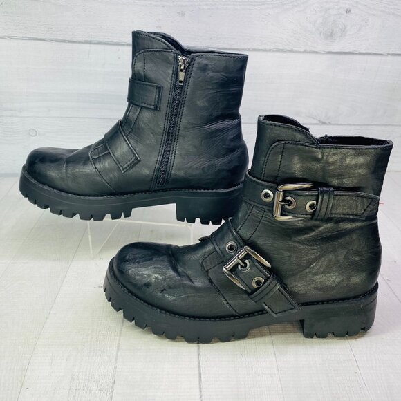 AU Air Underground Womens CARMINE Side Zip Black Combat Biker Boots Size 9.5 M - Picture 5 of 16